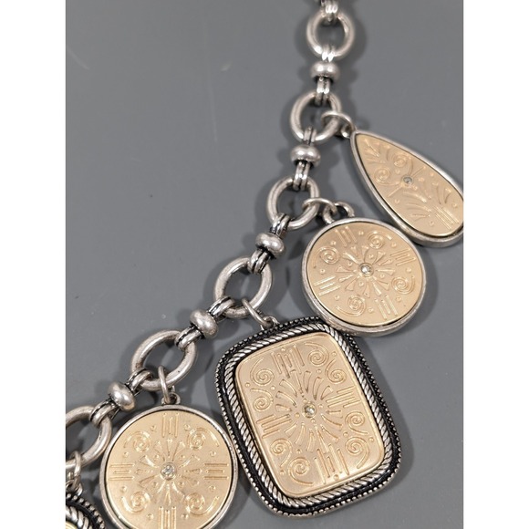 Chicos Reversible Golden Silver Tone Textured Bib Statement Necklace 22 in - Picture 7 of 11